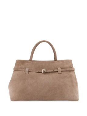 Neutral Taupe Suede Top-Handle Satchel